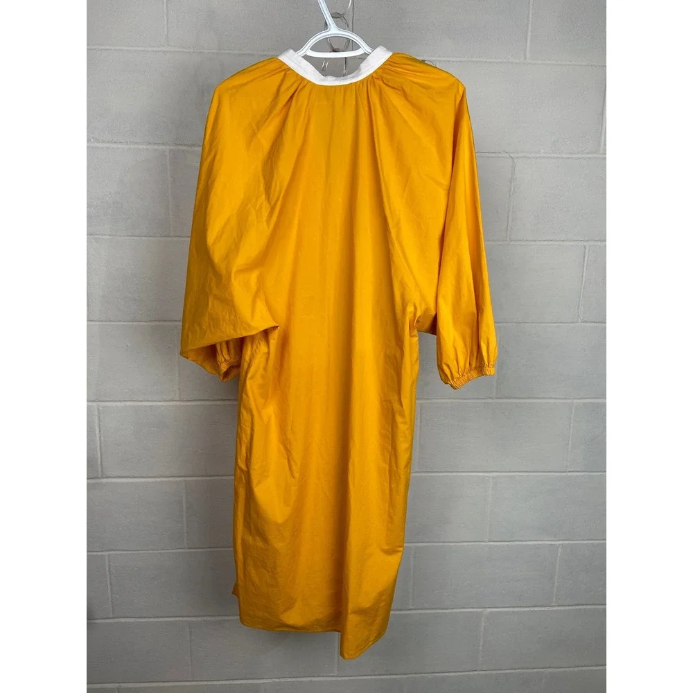 Tory Burch Puff Sleeve Tunic Dress Caftan V-Neck Cotton Casual Yellow XS‎ Belt